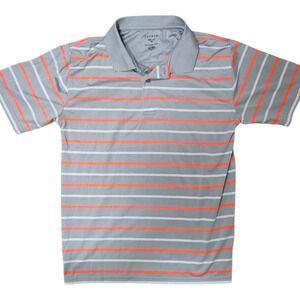 George Boys XXL (18) Polo Shirt Gray Orange White Striped Short Sleeve School
